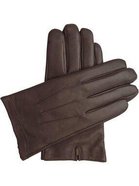 Brown Large Touchscreen Leather Cashmere Lined Gloves for Men - Warm & Stylish